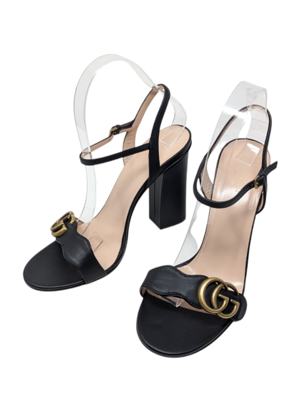 Gucci Marmont Black Scalloped Double GG Dress Up Evening Sandal Size EU 38.5